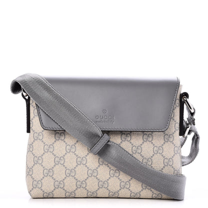 Gucci GG Supreme Monogram Selleria Calfskin Small Satchel Messenger Bag Ecru Grigio 1 of 7