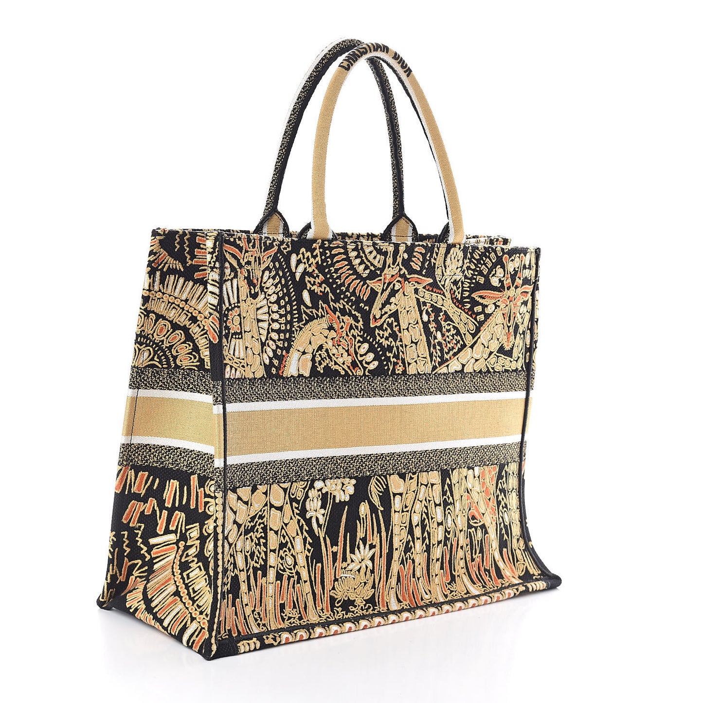 Canvas Embroidered Dior Animals Giraffe Book Tote Yellow Multicolor