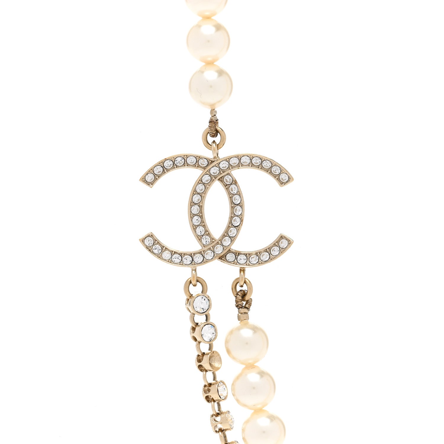Chanel Pearl Crystal Multi Strand CC Short Necklace Gold 4 of 7