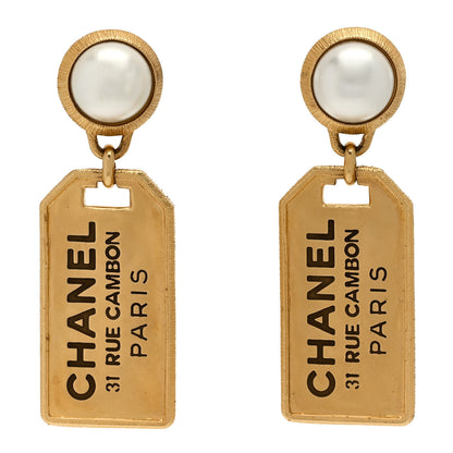 Chanel Pearl CC Tags Drop Earrings Gold 1 of 4