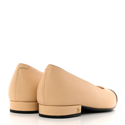 Chanel Lambskin Cap Toe CC Uniform Ballerina Flats 36.5 Beige Black 4 of 10