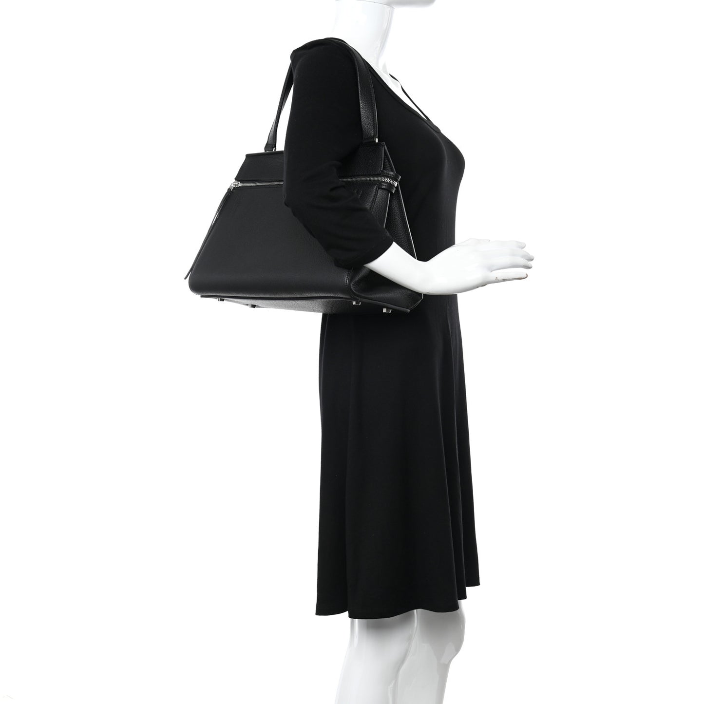 Supple Calfskin Medium Edge Shoulder Bag Black