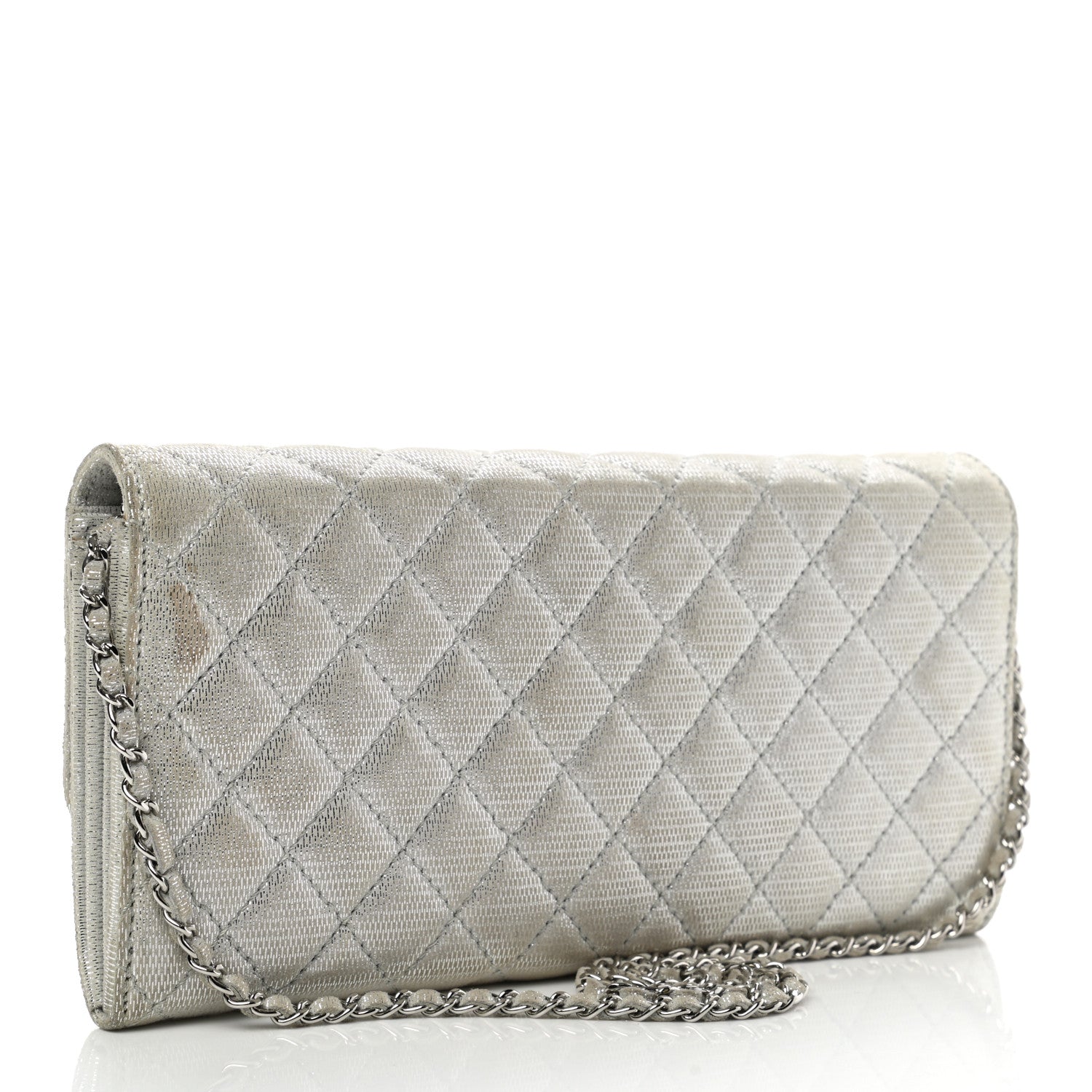 Chanel Metallic Suede Quilted East West Flap Clutch Silver 3 of 12