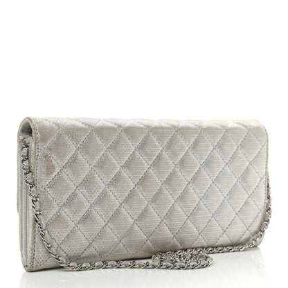 Chanel Metallic Suede Quilted East West Flap Clutch Silver 3 of 12