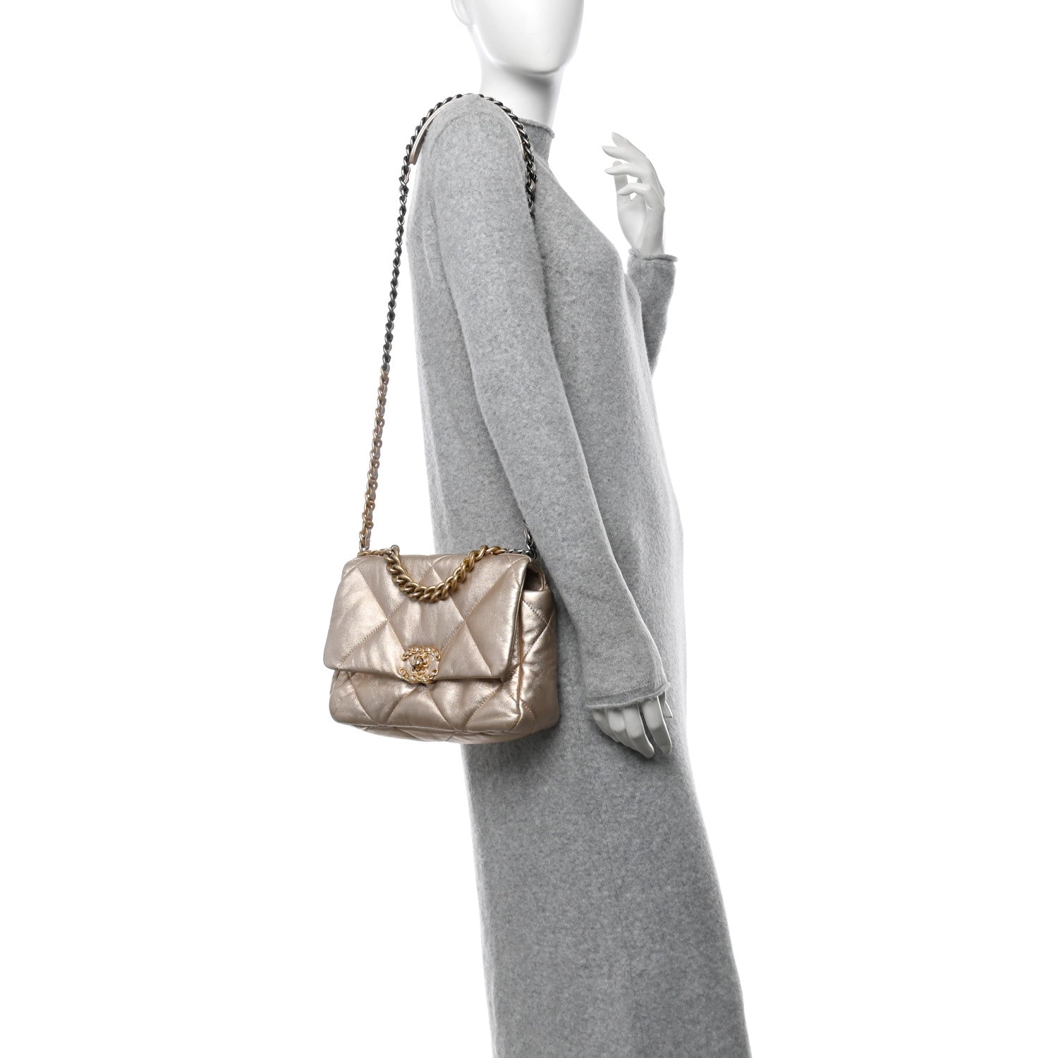 Chanel Metallic Lambskin Quilted Medium Chanel 19 Flap Gold 2 of 10