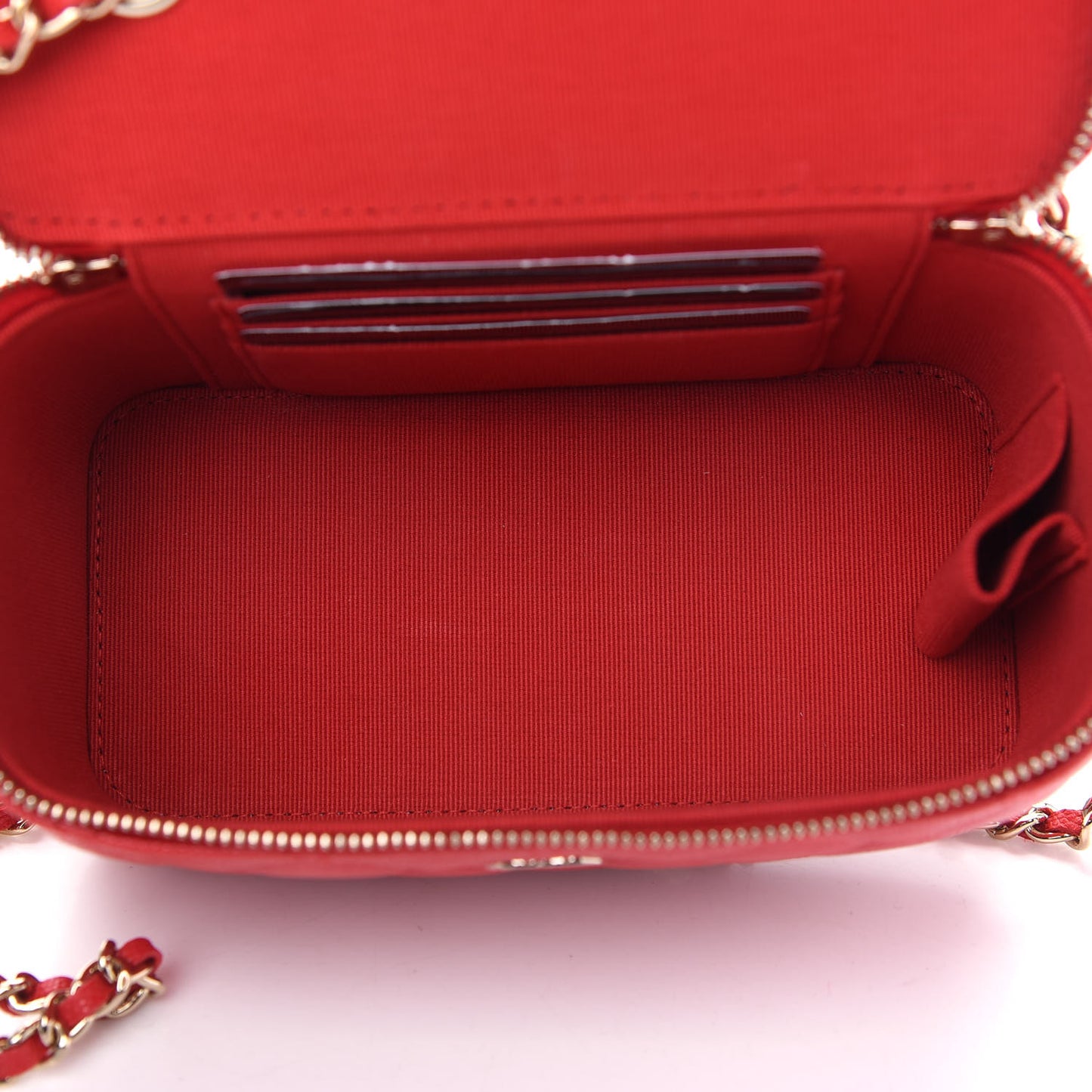 Caviar Quilted Small Vanity Case With Chain Red