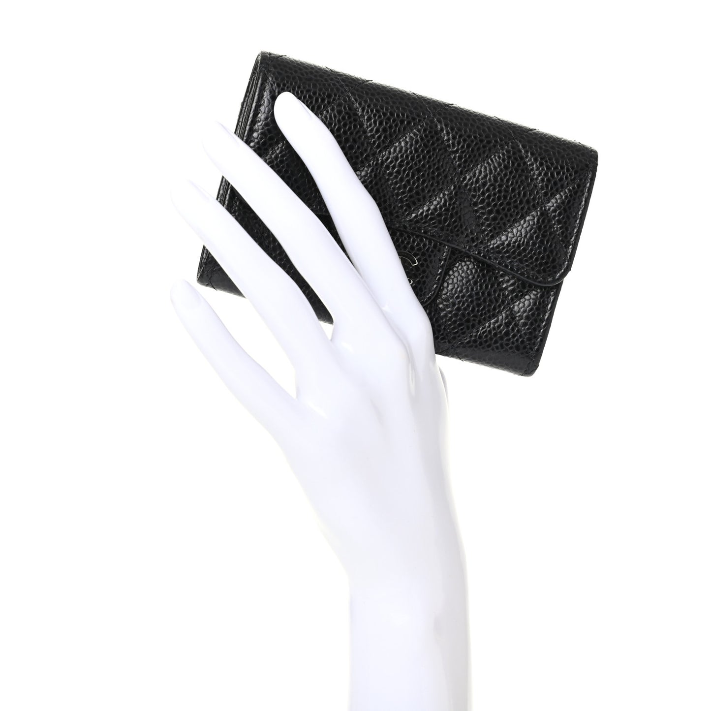 Caviar Quilted Flap Card Holder Black