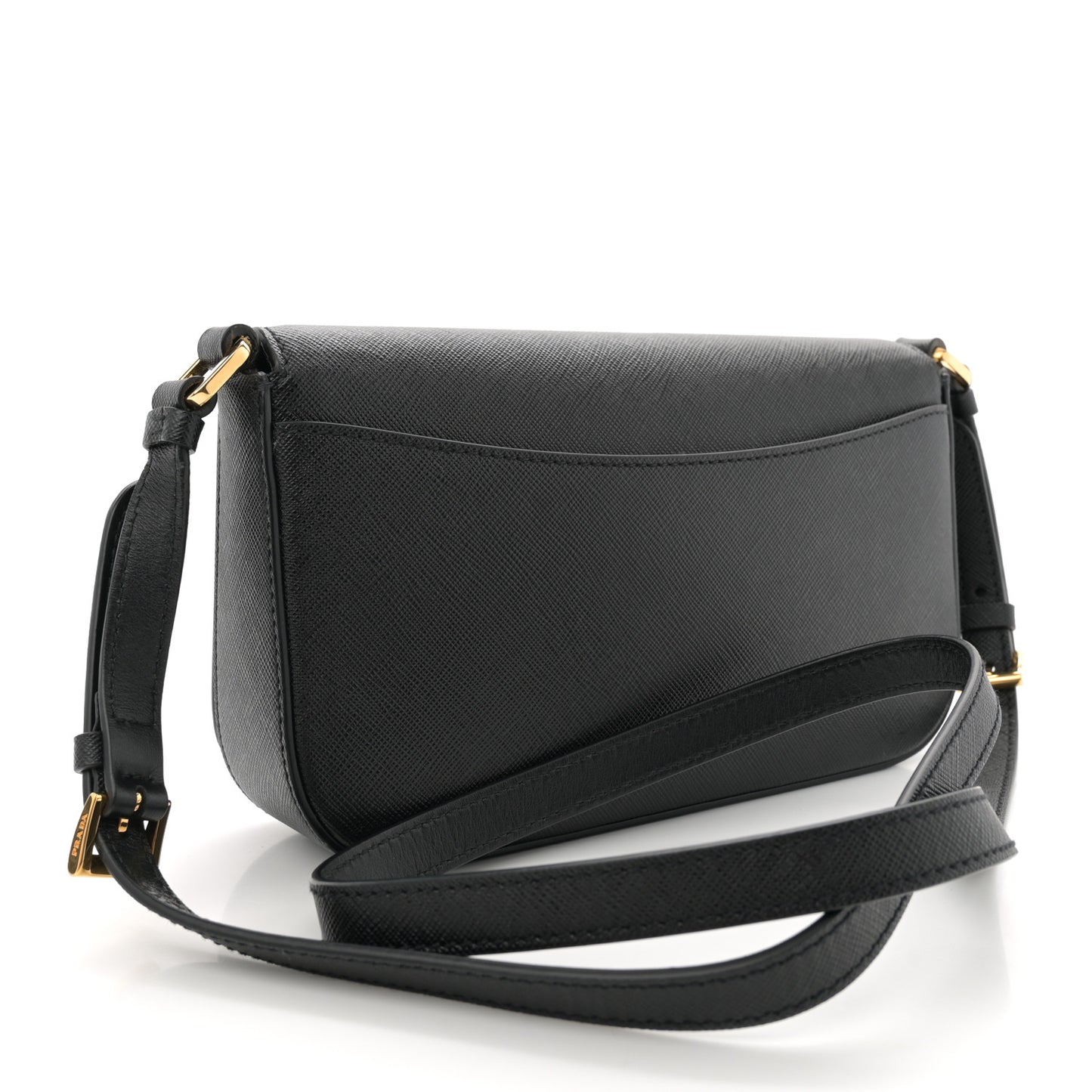 Saffiano Metal Triangle Logo Shoulder Bag Black