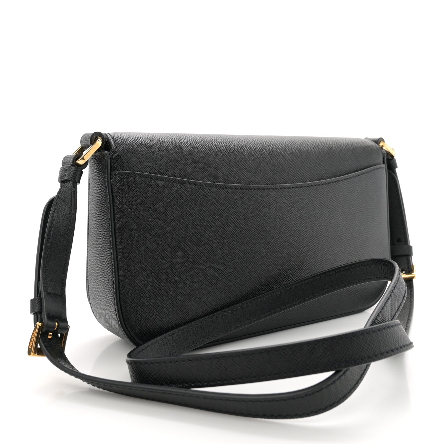 Prada Saffiano Metal Triangle Logo Shoulder Bag Black 3 of 10