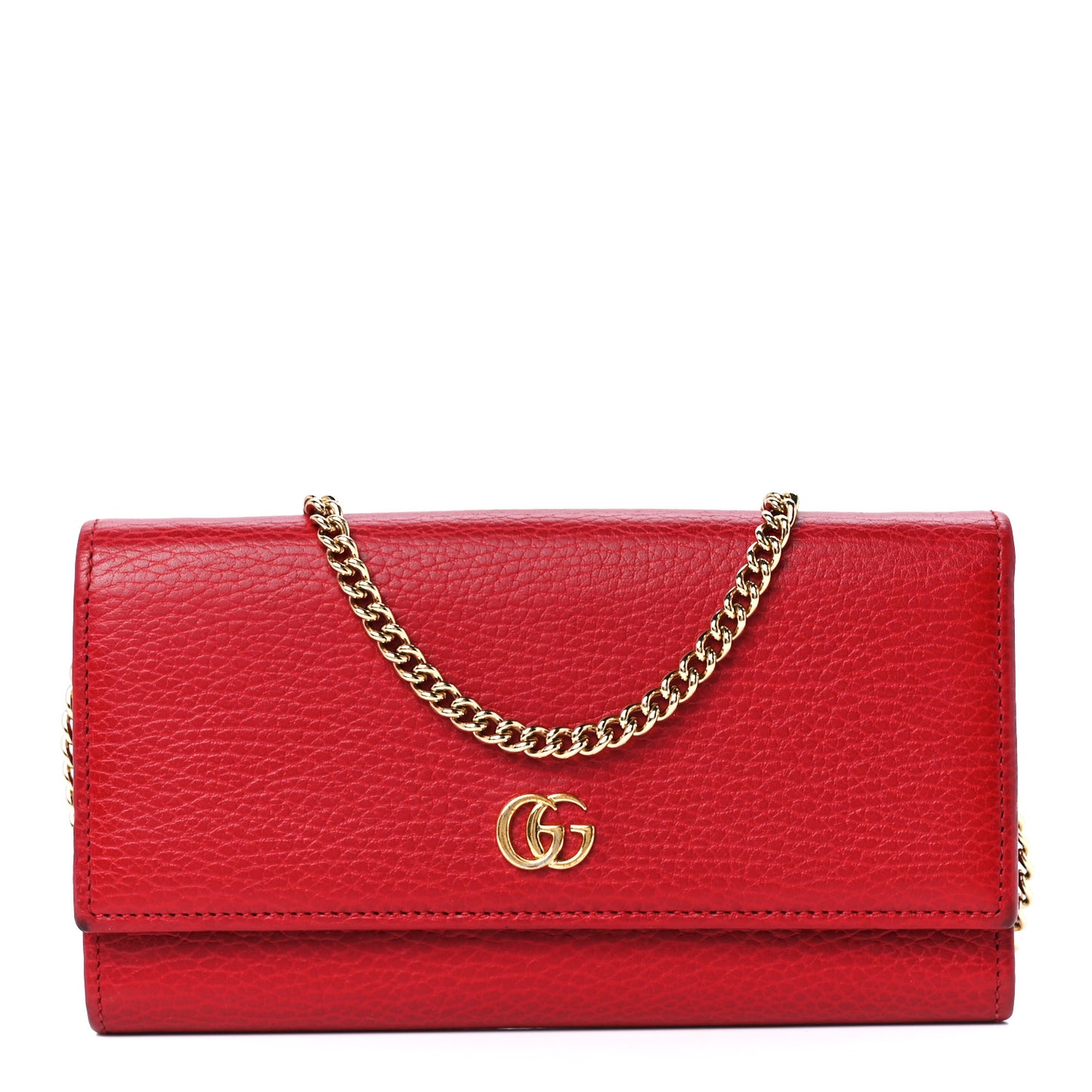 Dollar Calfskin Petite GG Marmont Wallet Chain Bag Hibiscus Red