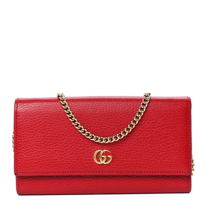 Gucci Dollar Calfskin Petite GG Marmont Wallet Chain Bag Hibiscus Red 1 of 11