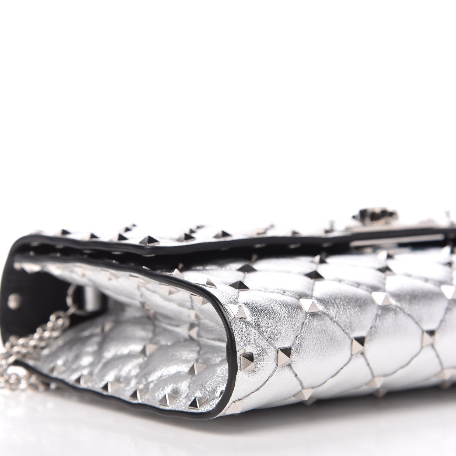 Valentino Garavani Metallic Nappa Rockstud Spike Wallet on Chain Silver 6 of 9