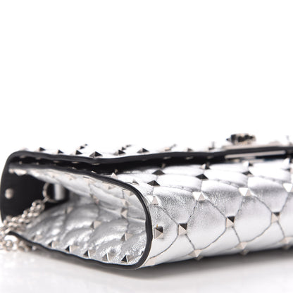 Valentino Garavani Metallic Nappa Rockstud Spike Wallet on Chain Silver 6 of 9