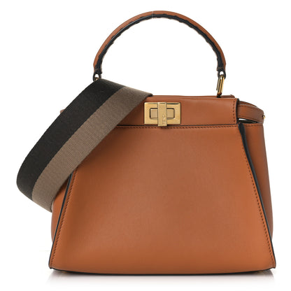 Fendi Vitello Seta Canvas FF Embroidered Mini Peekaboo Iconic Satchel Brandy Amazzonia 1 of 9