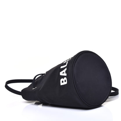 Balenciaga Recycled Sport Nylon Logo Embroidered Wheel Drawstring Bucket Bag XS Black 4 of 11