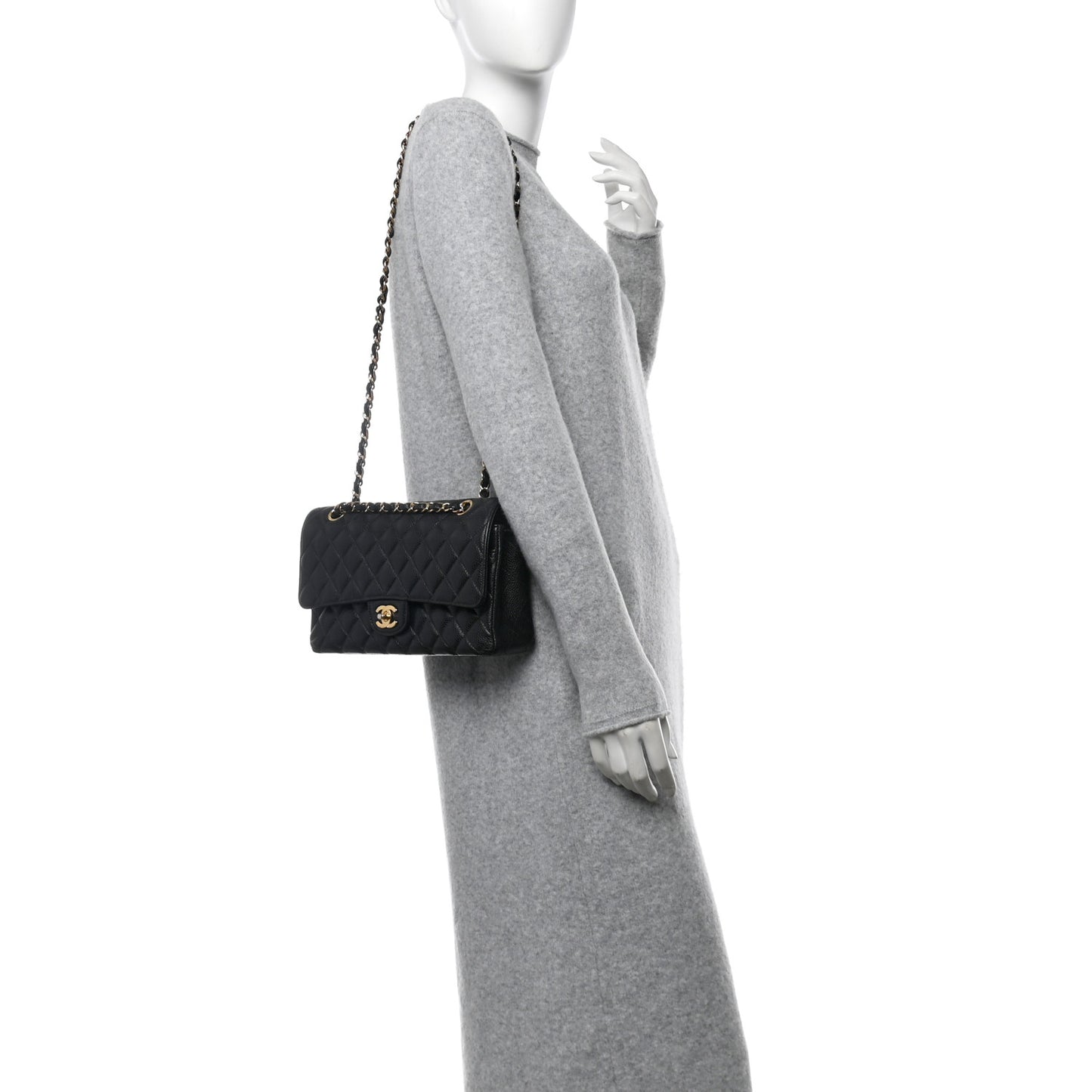 Caviar Quilted Medium Double Flap Black