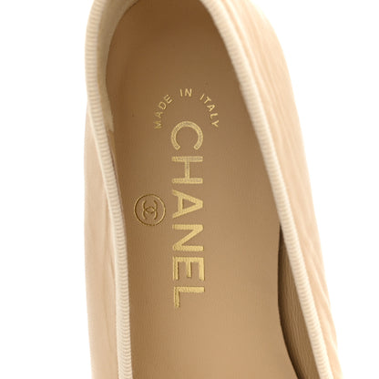 Chanel Lambskin Cap Toe CC Ballerina Flats 37 Beige Black 7 of 9