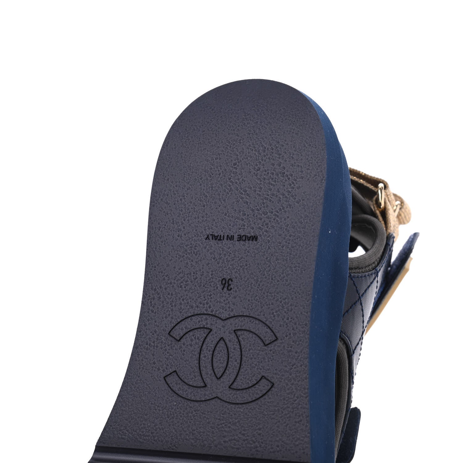 Chanel Goatskin Fabric Gladiator Sandals 36 Navy Blue Light Grey Yellow 15 of 16