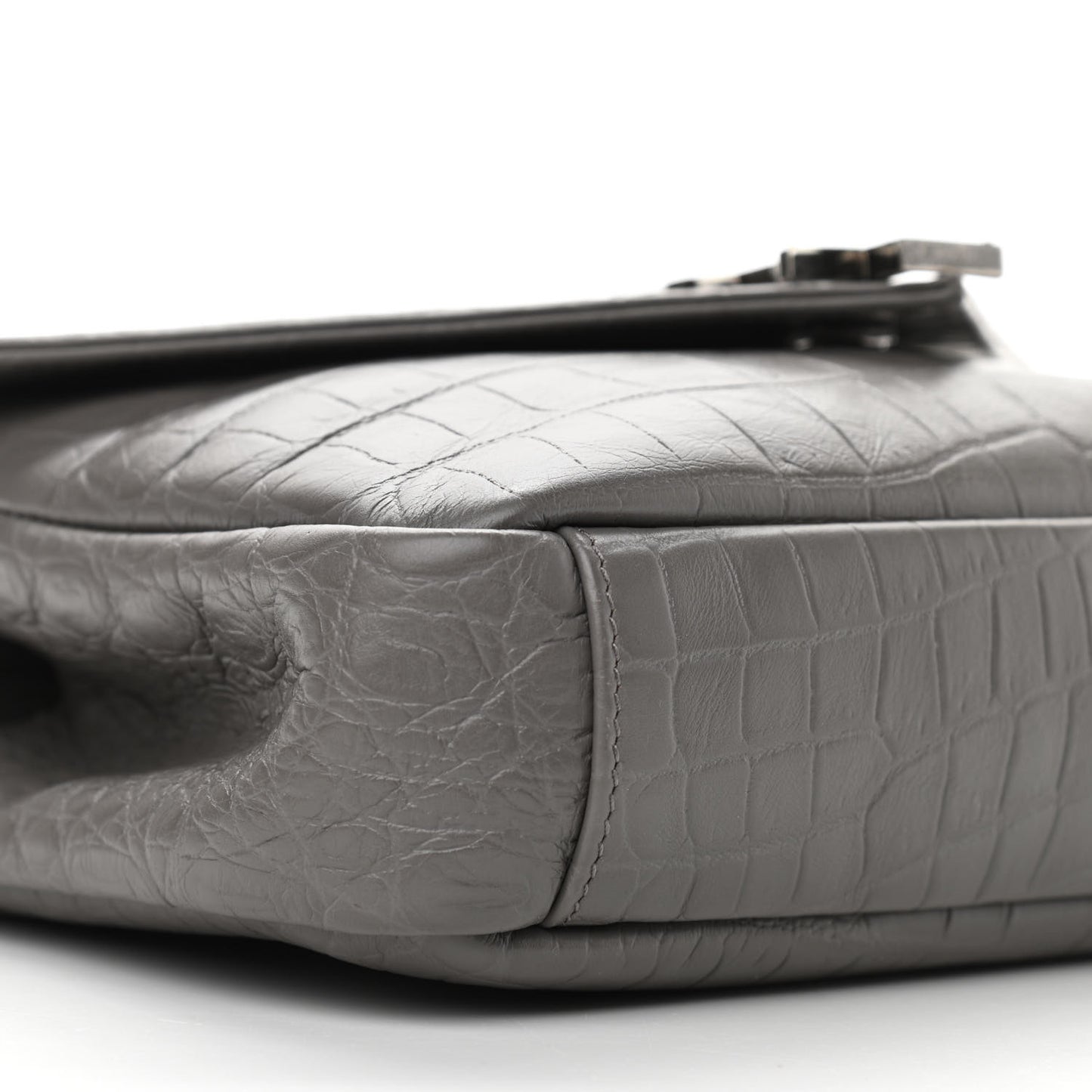 Calfskin Crocodile Embossed Medium College Monogram Satchel Gray