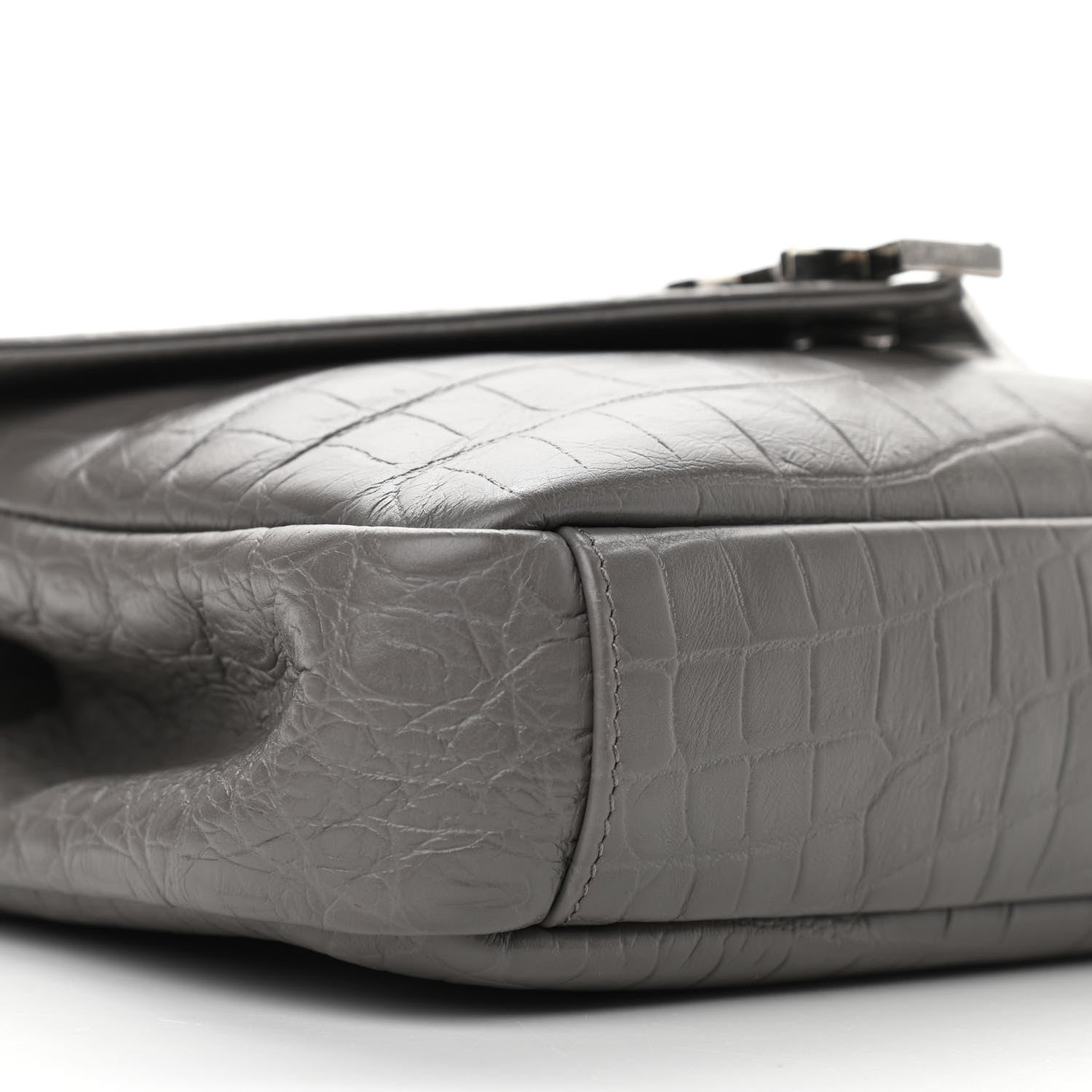 Saint Laurent Calfskin Crocodile Embossed Medium College Monogram Satchel Gray 8 of 9