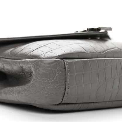 Saint Laurent Calfskin Crocodile Embossed Medium College Monogram Satchel Gray 8 of 9