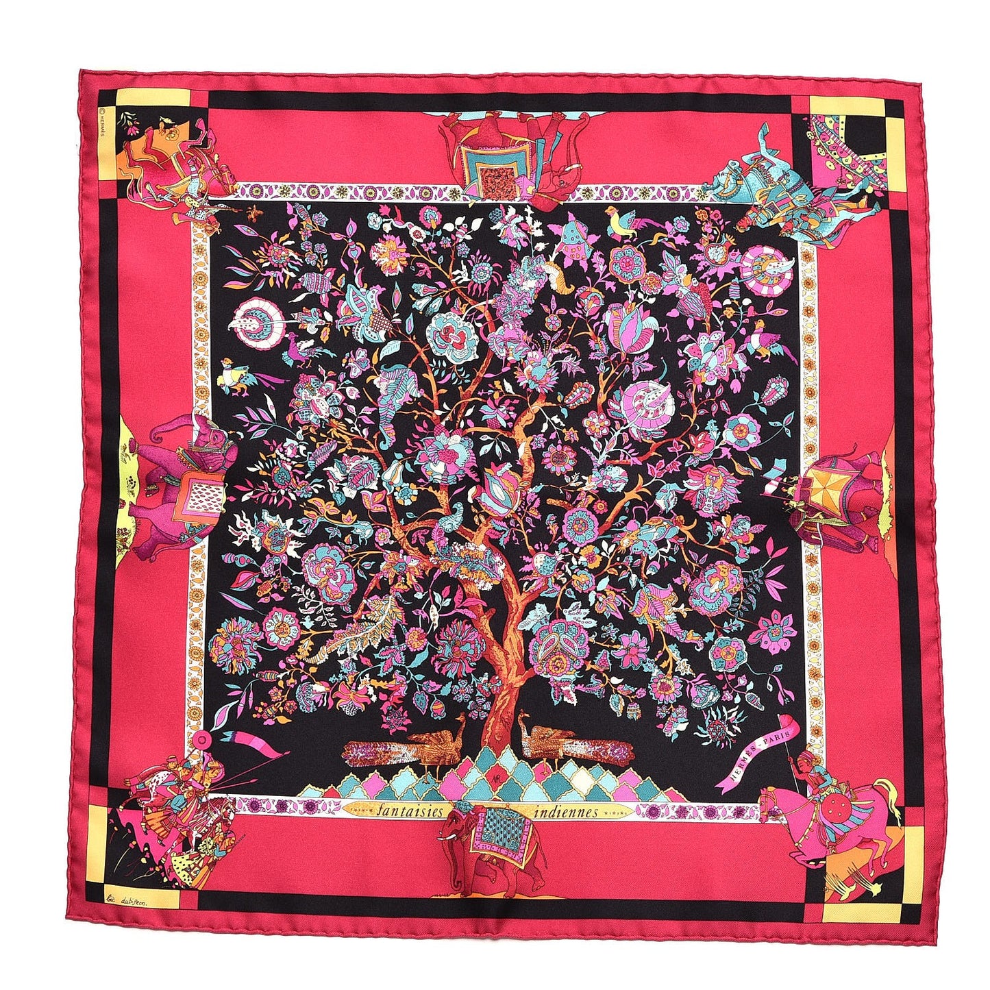 Silk Fantaisies Indiennes Pocket Square Framboise Noir Canard