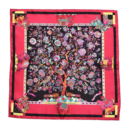 Hermes Silk Fantaisies Indiennes Pocket Square Framboise Noir Canard 1 of 8