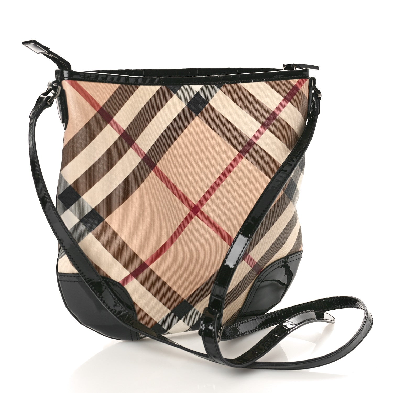 Burberry Patent Nova Check Crossbody Bag Black 3 of 8