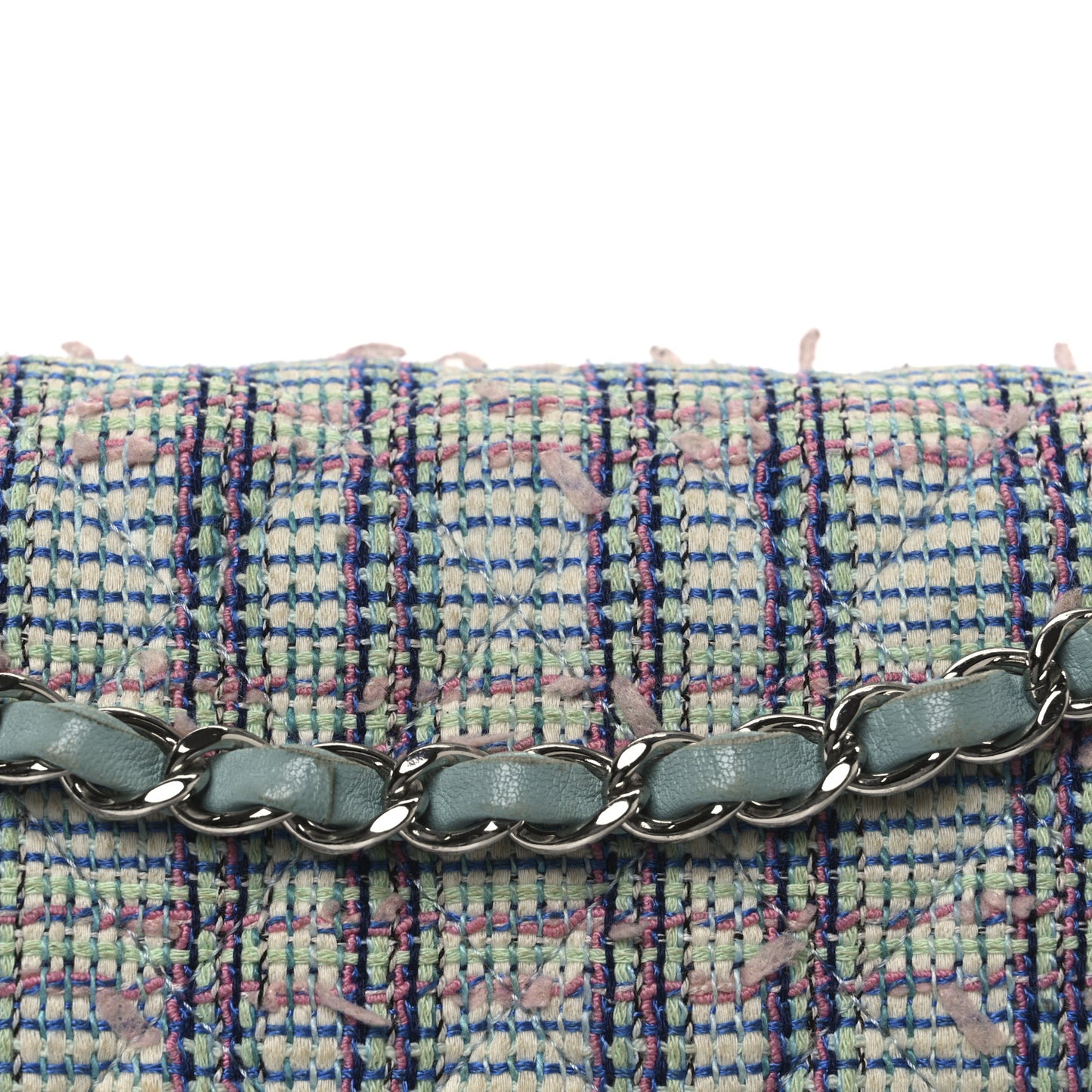 Tweed Quilted Medium Double Flap Blue White Pink Green