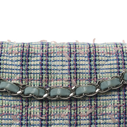 Chanel Tweed Quilted Medium Double Flap Blue White Pink Green 8 of 10