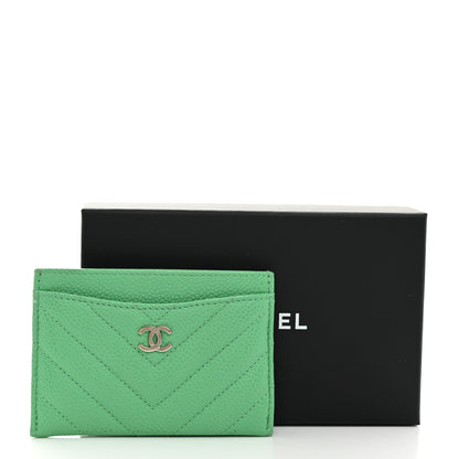 Chanel Caviar Chevron Quilted Card Holder Light Green 9 of 9