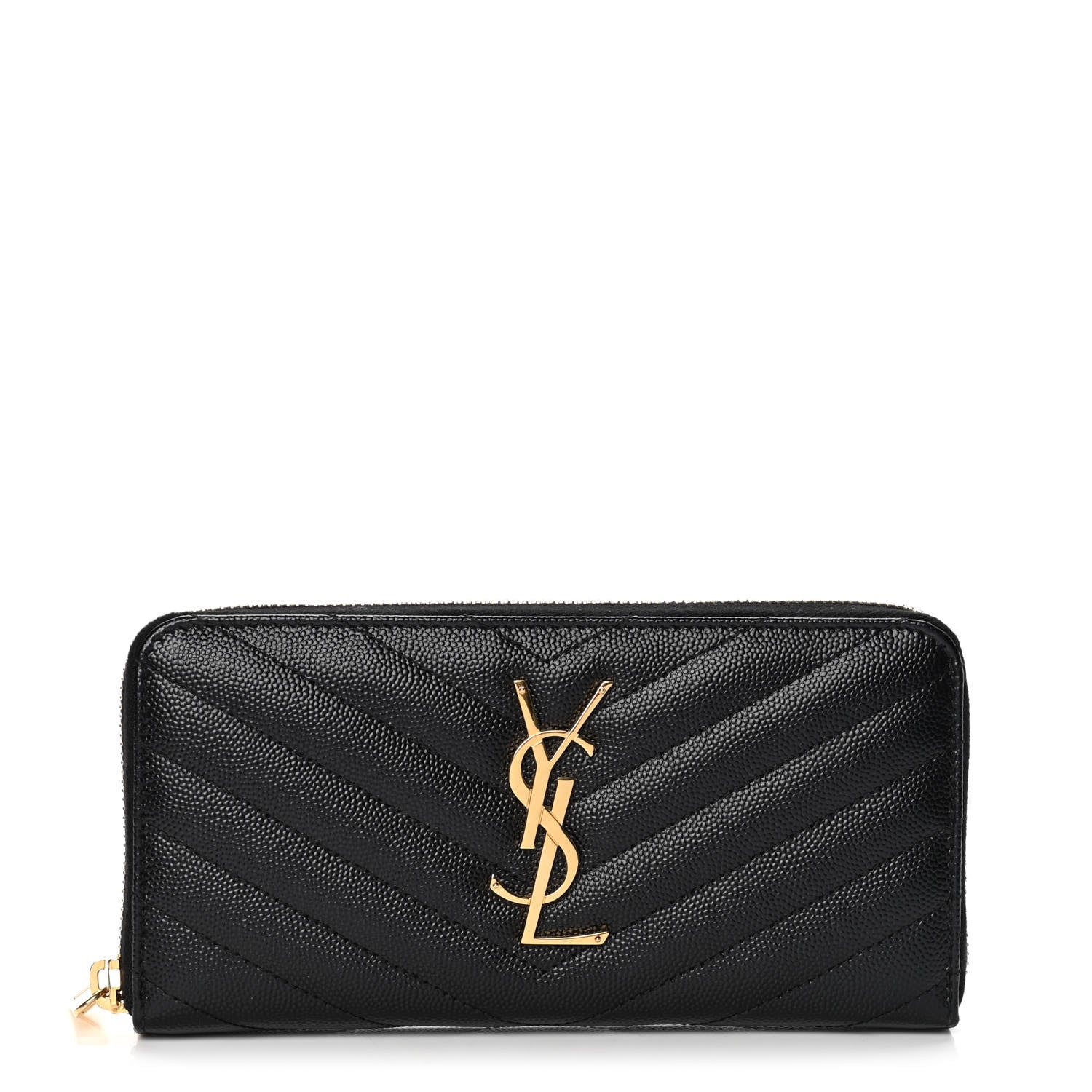 Saint Laurent Grain De Poudre Matelasse Chevron Monogram Zip Around Wallet Black 1 of 4
