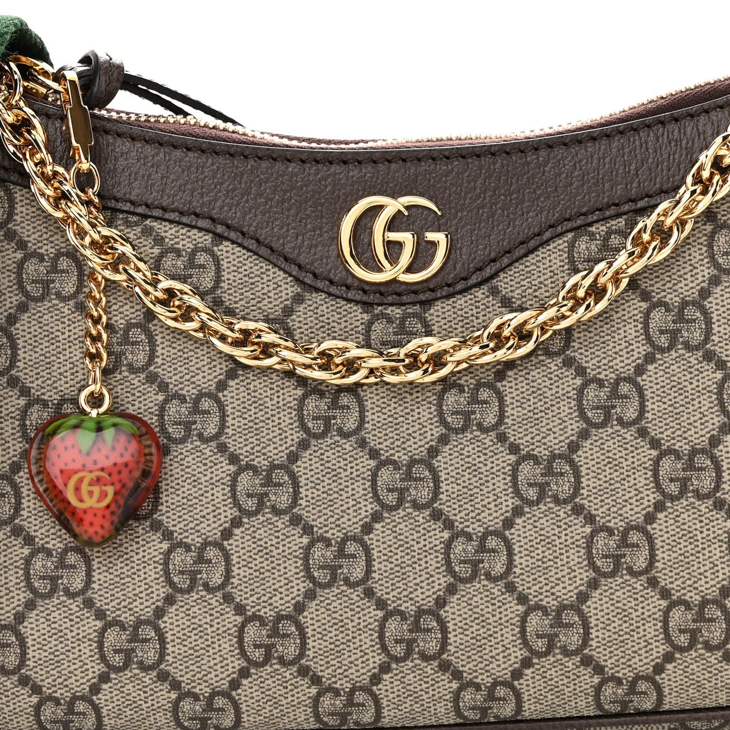 GG Supreme Monogram Textured Dollar Calfskin Web Small Ophidia GG Handbag Beige Ebony New Acero