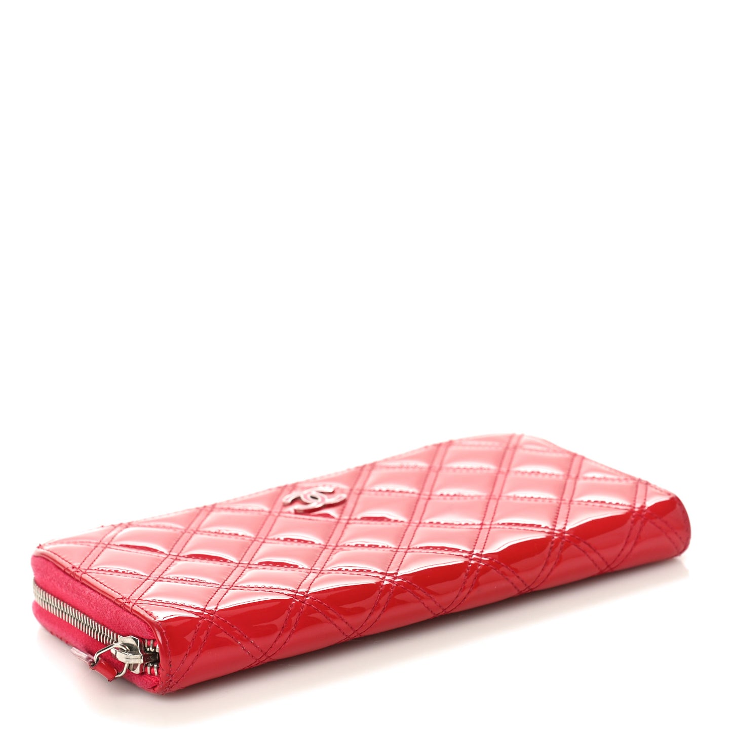 Patent Quilted Double Stitched Zip Around Wallet Pink
