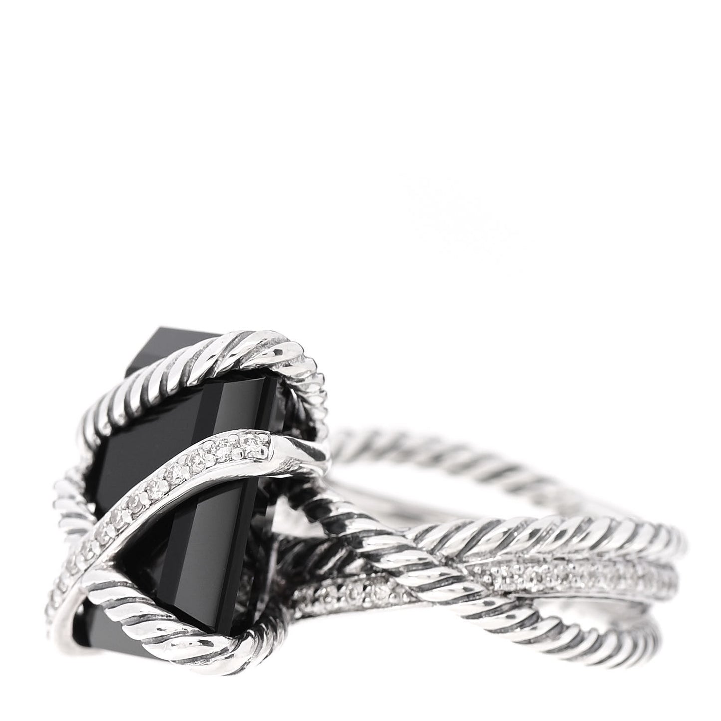 Sterling Silver Diamond Black Onyx 15mm Cable Wrap Ring 55 7.25