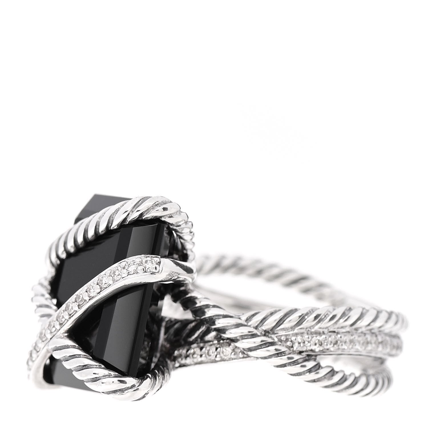 David Yurman Sterling Silver Diamond Black Onyx 15mm Cable Wrap Ring 55 7.25 2 of 5