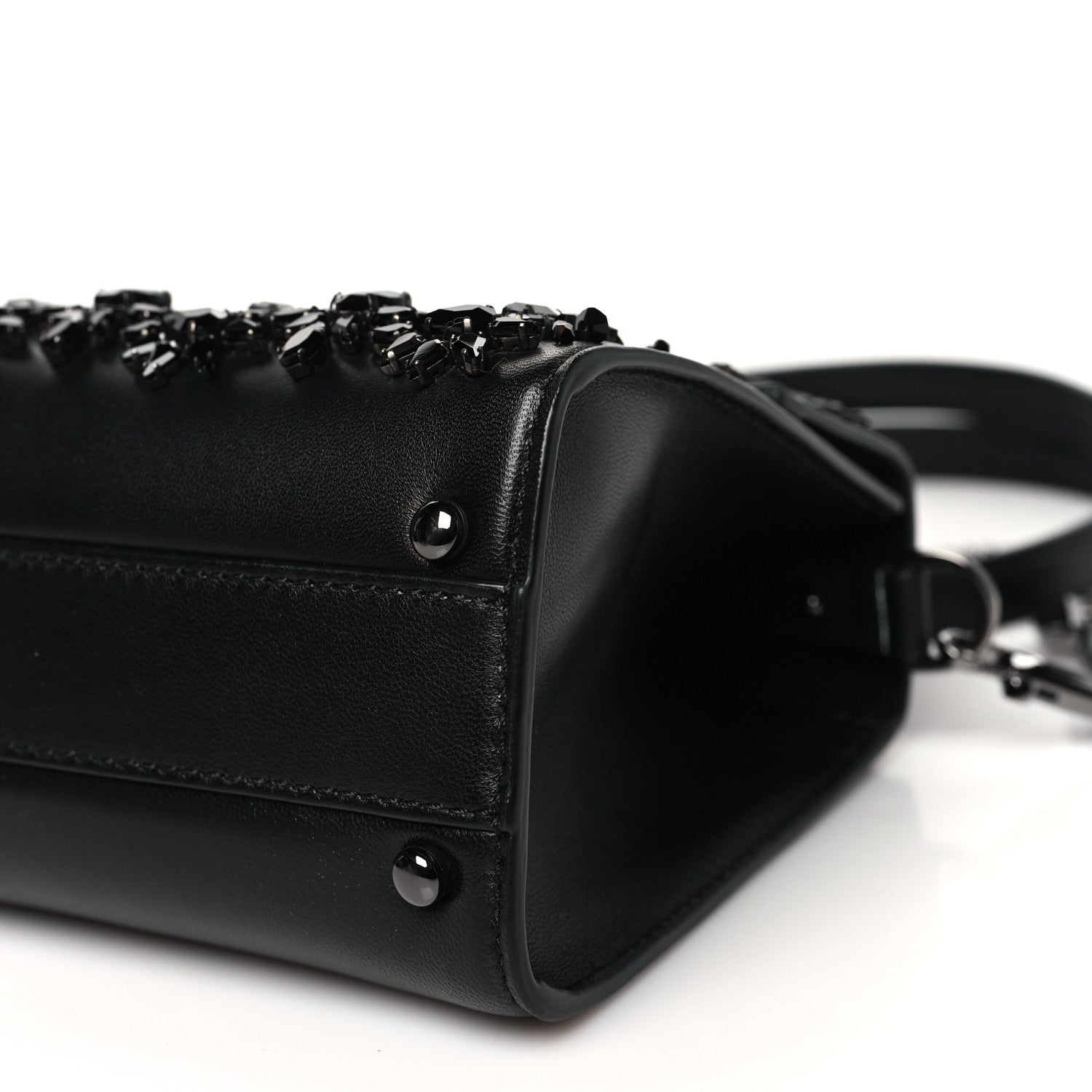 Valentino Garavani Calfskin Crystal Embroidered Mini Vsling Top Handle Bag Black 9 of 10