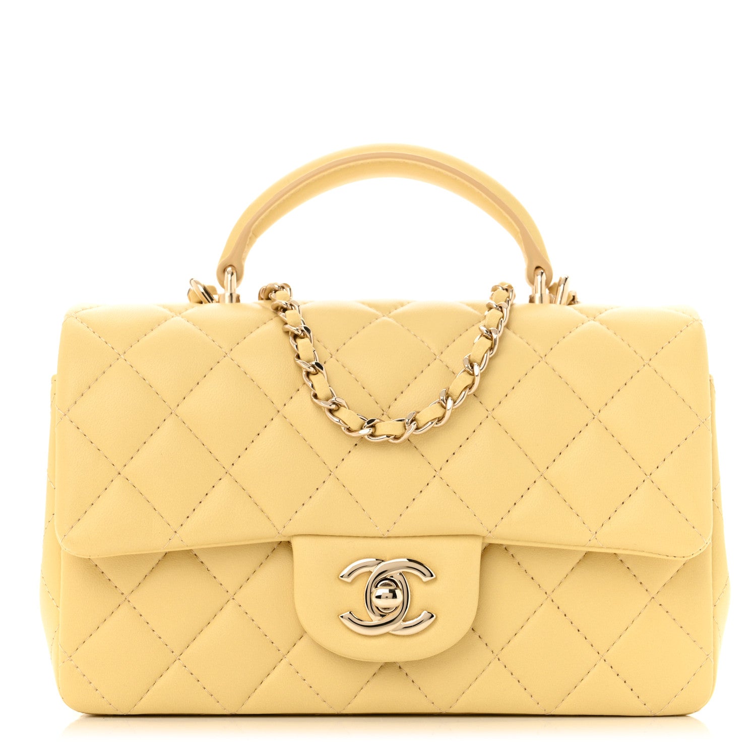Chanel Lambskin Quilted Mini Top Handle Rectangular Flap Yellow 1 of 10