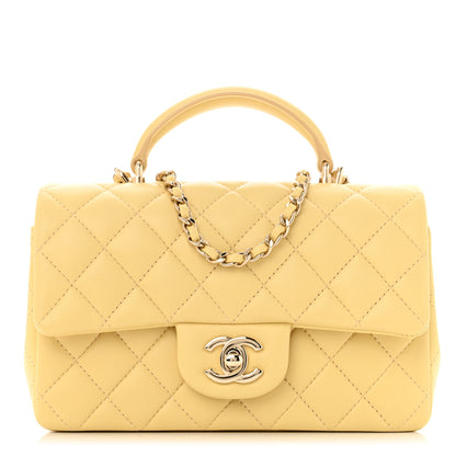 Chanel Lambskin Quilted Mini Top Handle Rectangular Flap Yellow 1 of 10