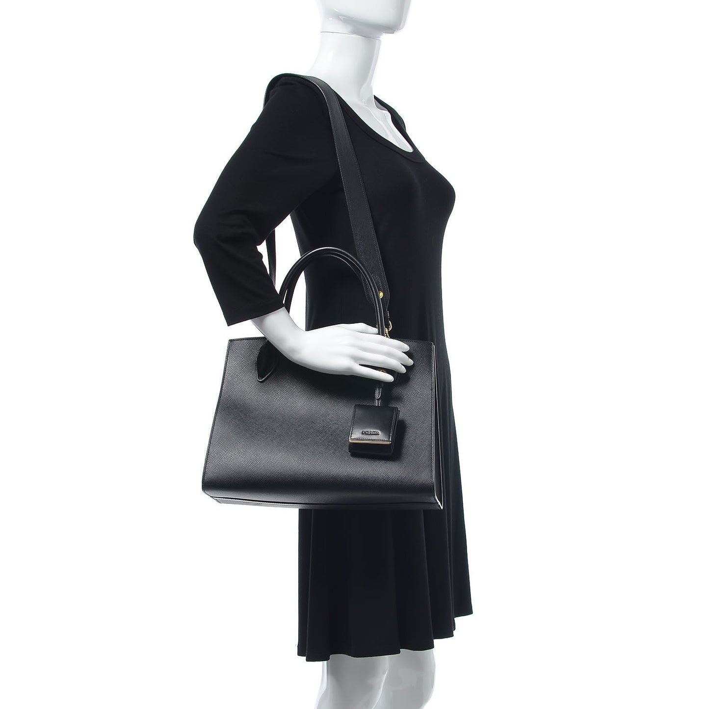 Saffiano Cuir Calfskin Medium Monochrome Top Handle Tote Black