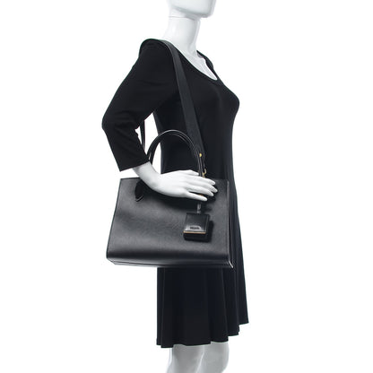 Prada Saffiano Cuir Calfskin Medium Monochrome Top Handle Tote Black 2 of 8