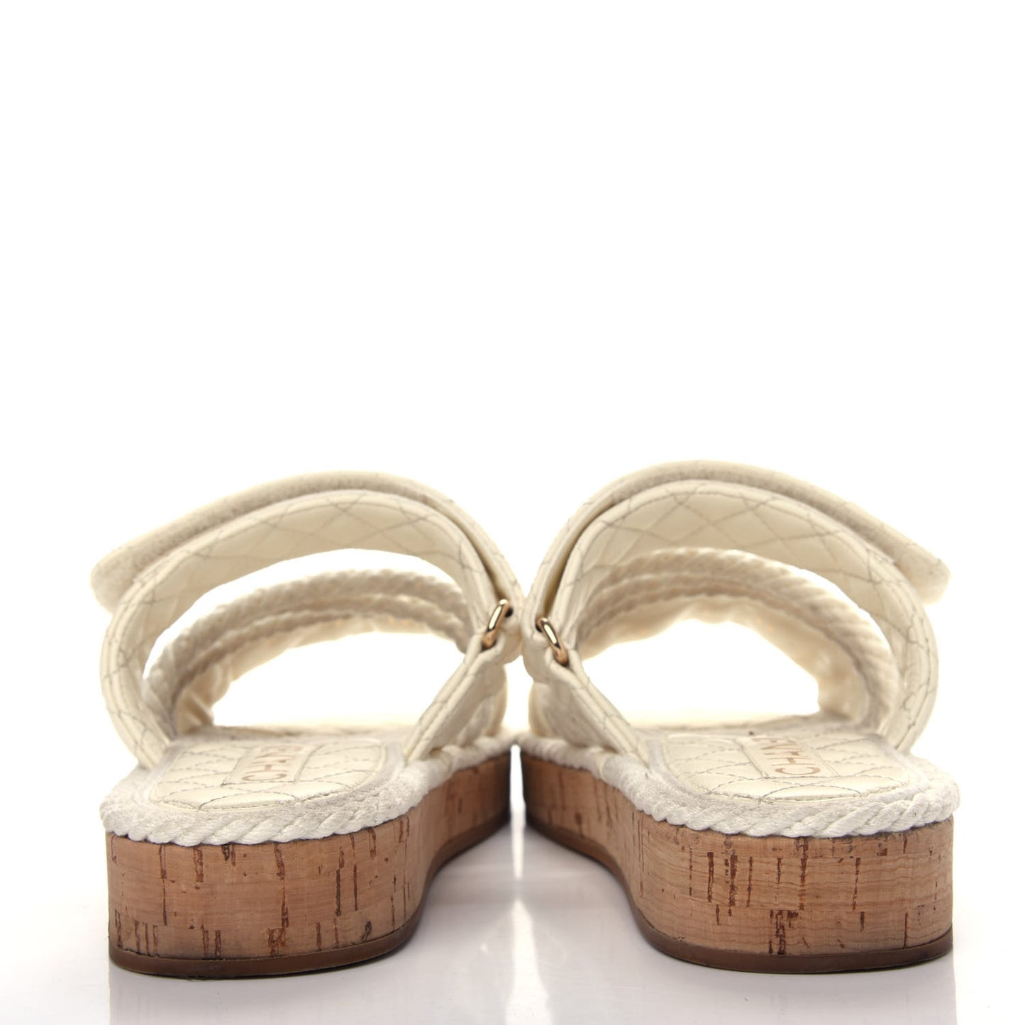 Cord Lambskin Quilted Logo Mules 38 White