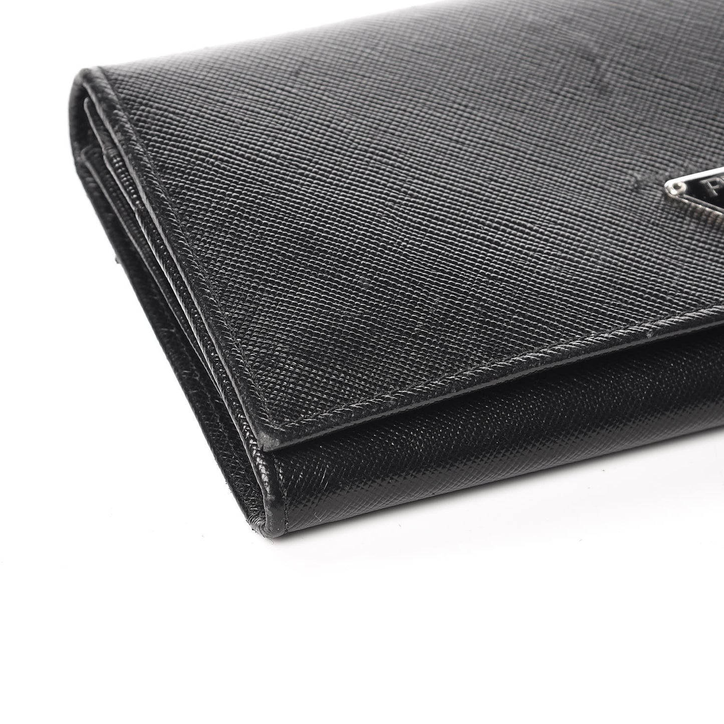 Saffiano Triangle Continental Flap Wallet Black