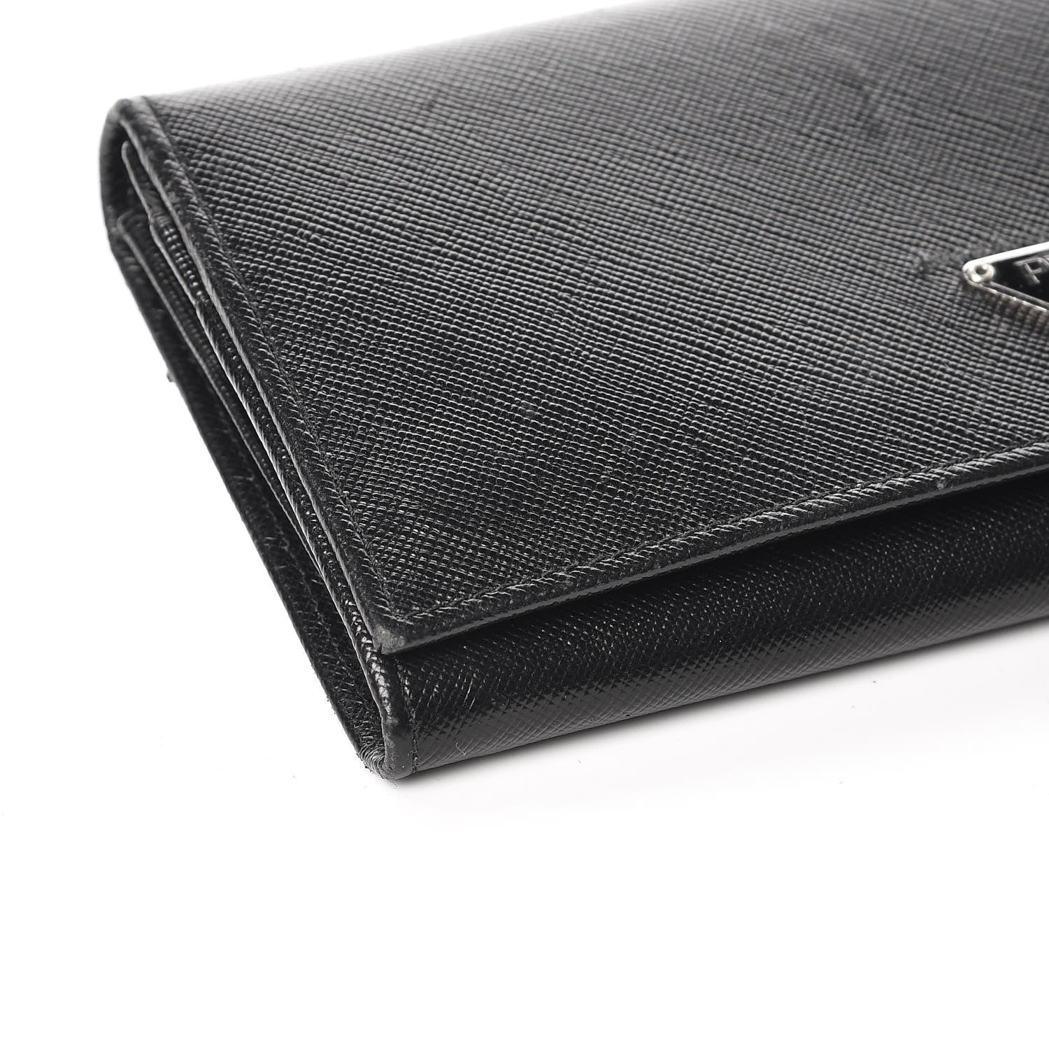 Prada Saffiano Triangle Continental Flap Wallet Black 7 of 12