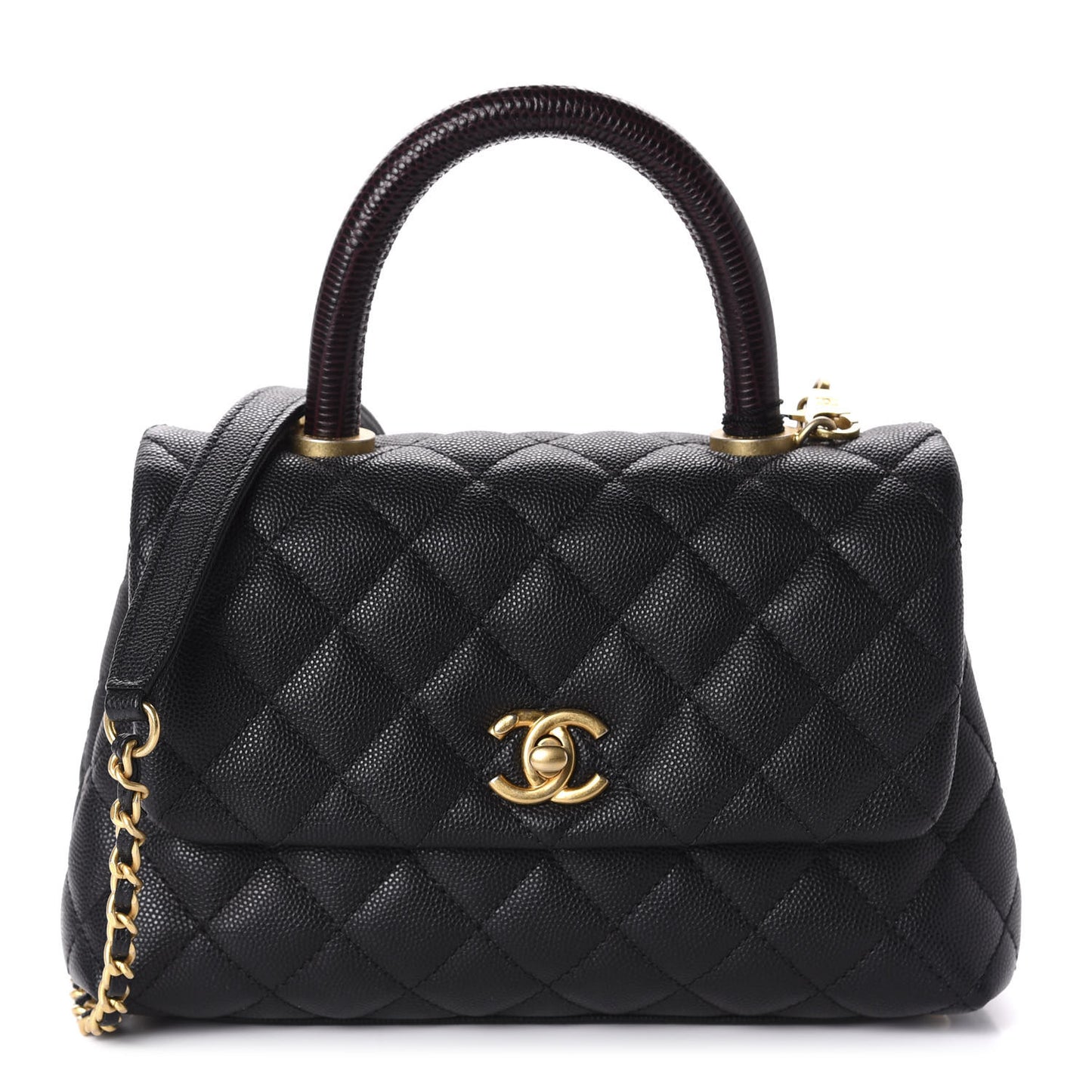 Caviar Lizard Embossed Quilted Mini Coco Handle Flap Black