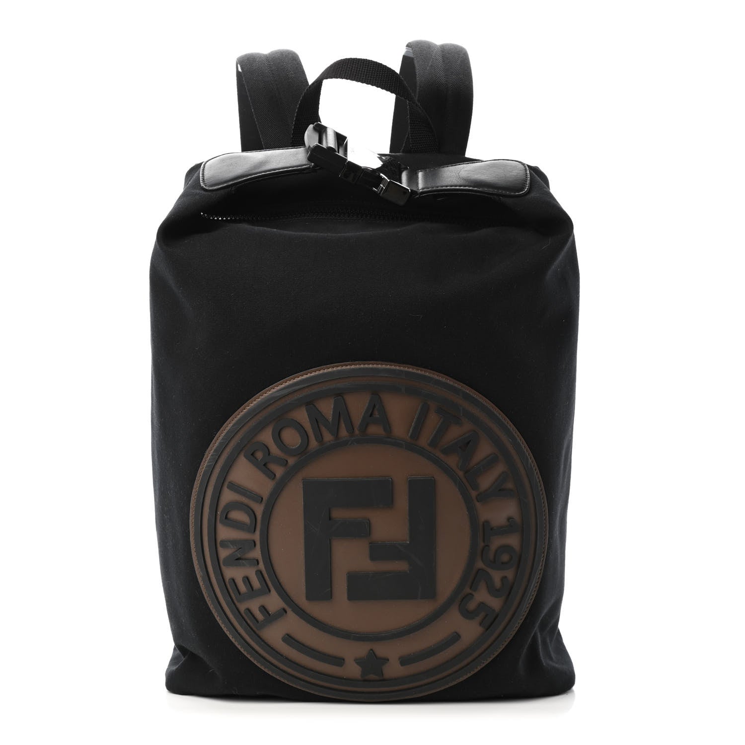 Fendi Nylon Stamp Patch Cross Strap Backpack Black Maya 1 of 4
