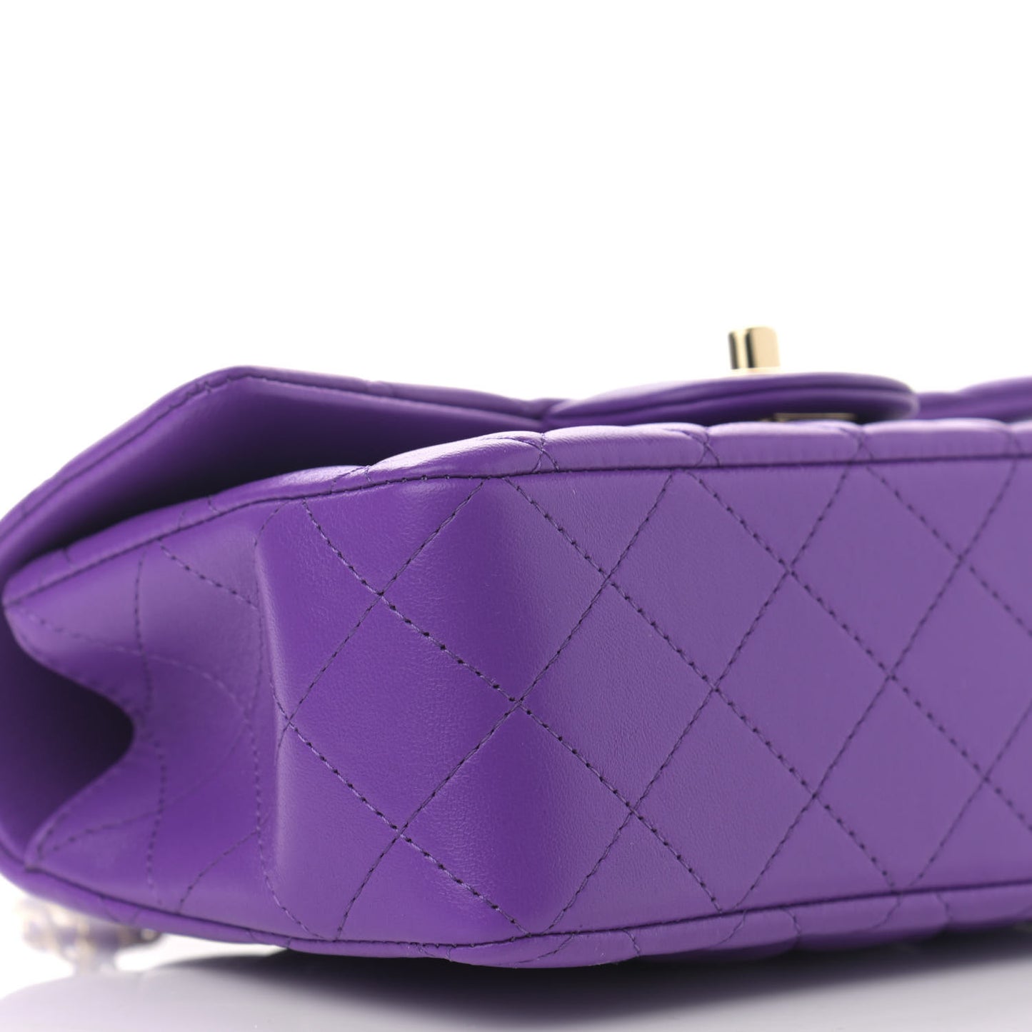 Lambskin Quilted Mini Top Handle Rectangular Flap Purple