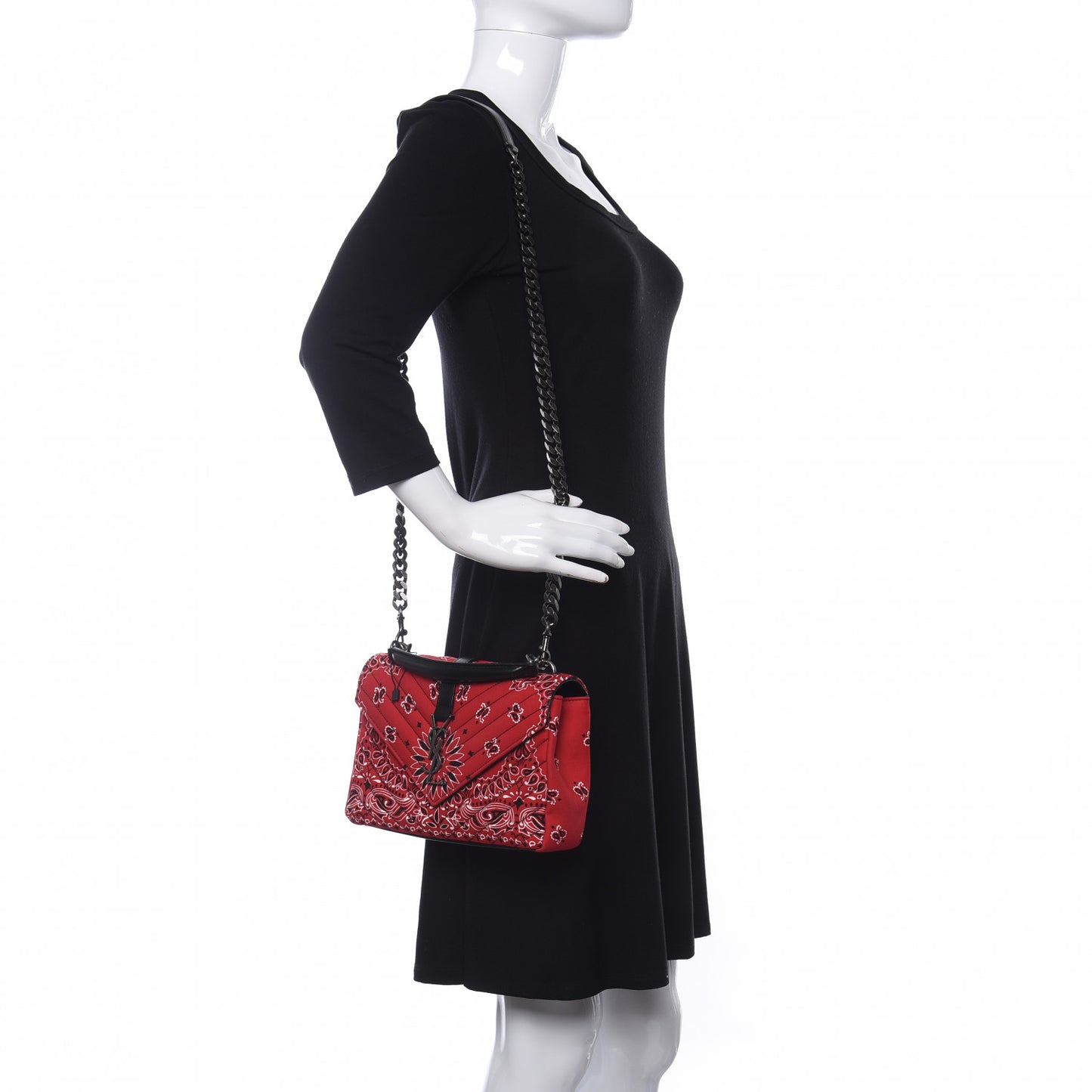 Canvas Bandana Matelasse Chevron Medium College Bag Red