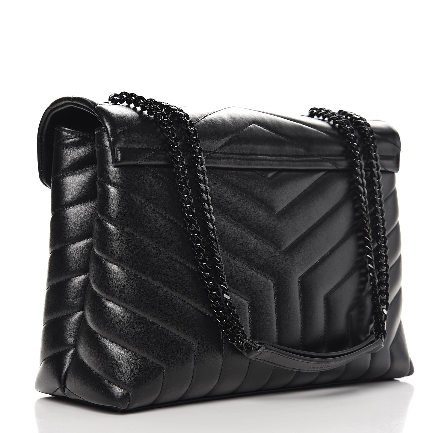 Calfskin Y Quilted Monogram Medium Loulou Chain Satchel Black