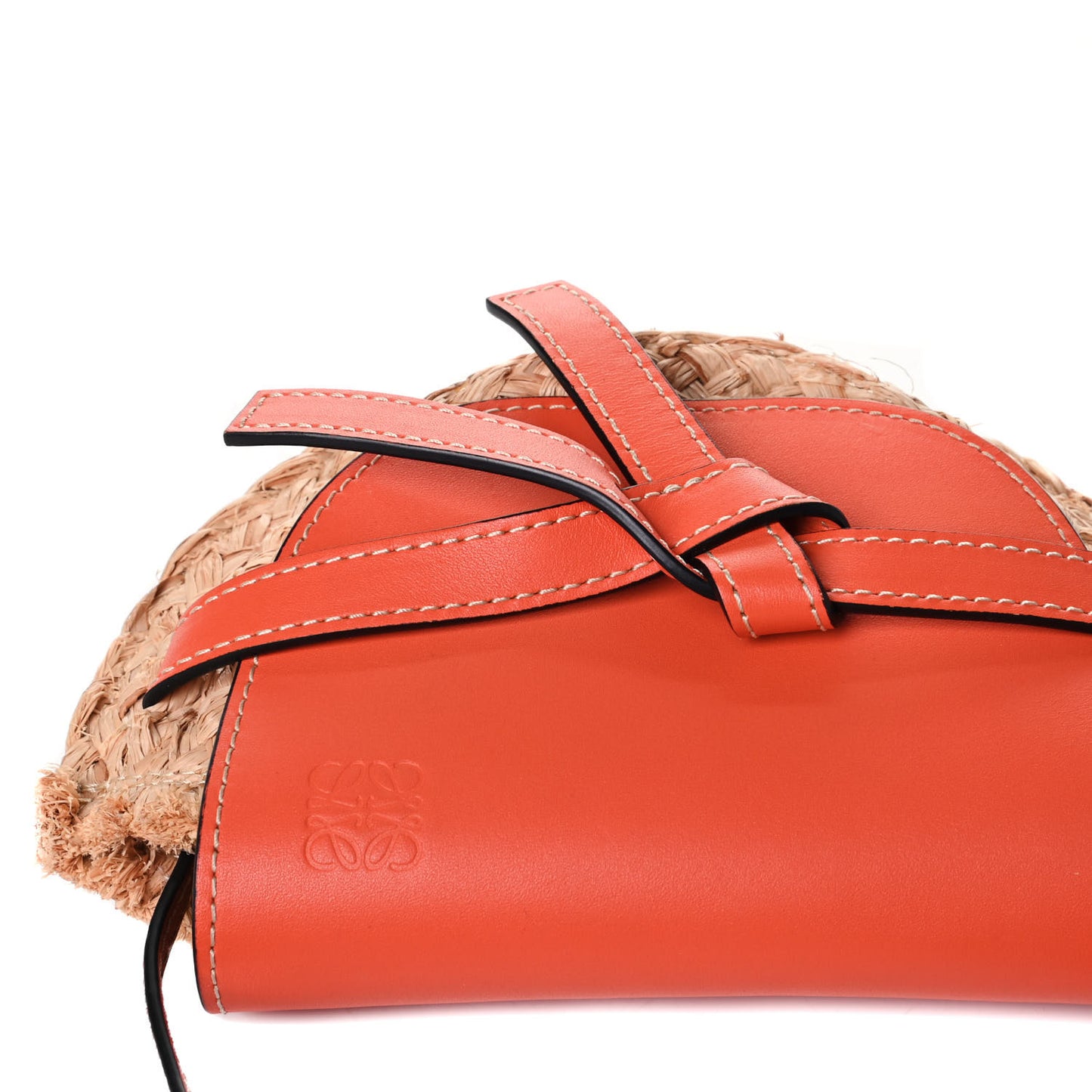 Calfskin Raffia Mini Gate Crossbody Bag Light Natural Orange